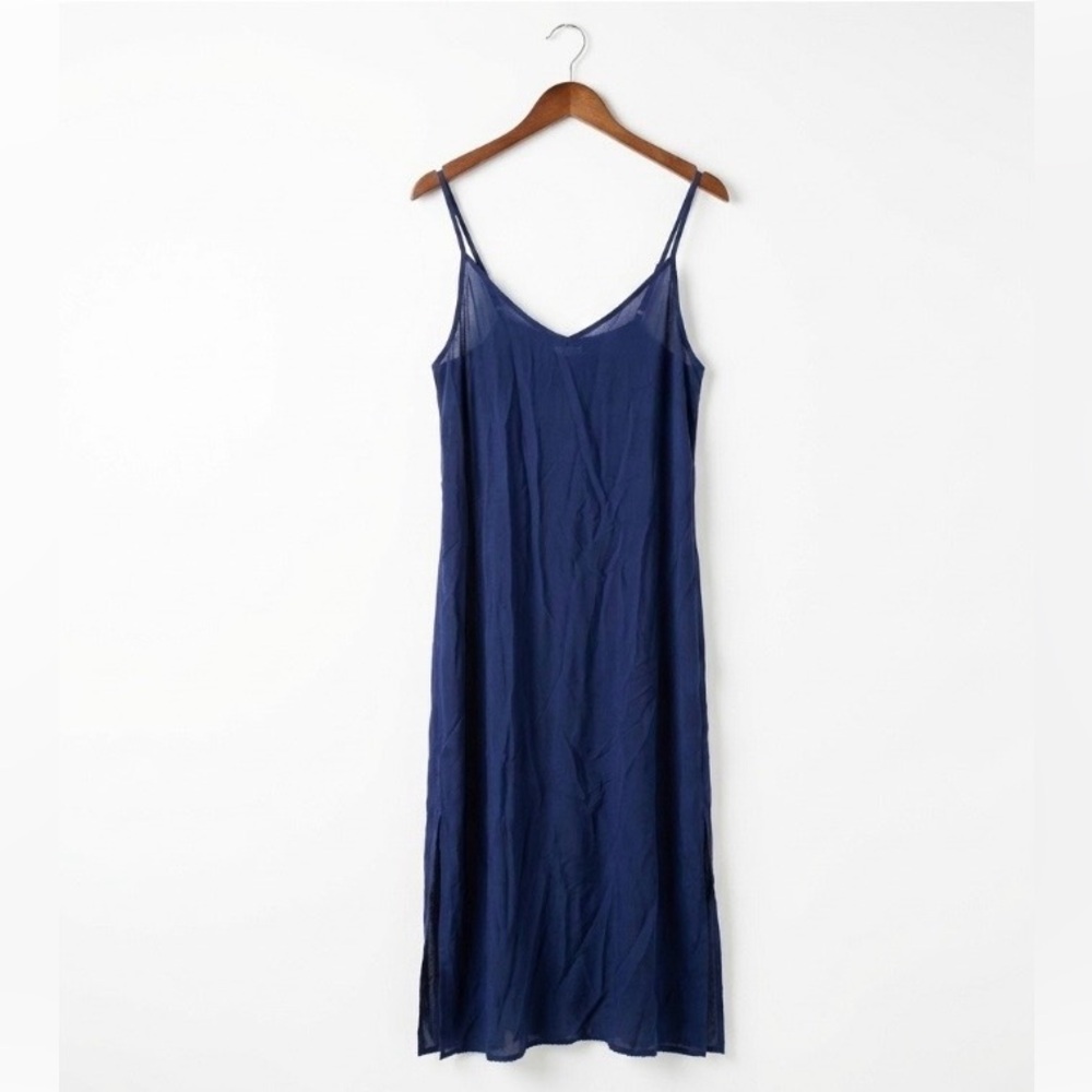 Anthropologie Cloth & Stone Navy Blue Midi Slip Dress Spaghetti Strap Rayon XSP
